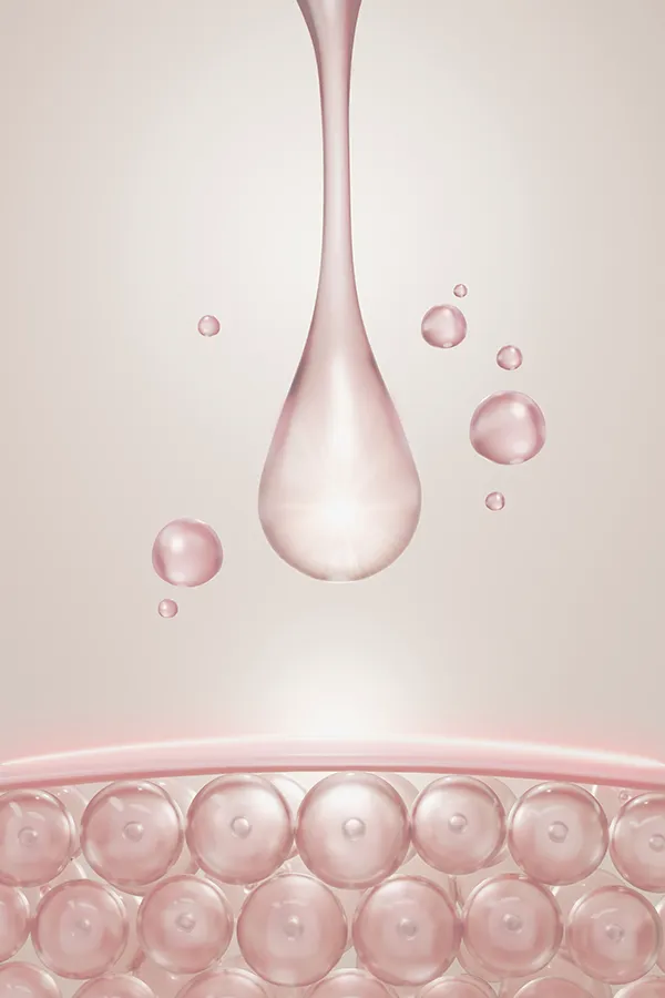3D illustration of liquid drops being absorbed into skin cells. Get glutathione antioxidant injections from Balanced Medical Solutions in San Francisco Bay Area.
