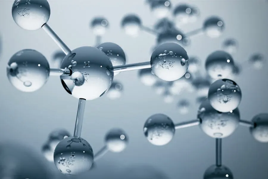 A 3D illustration of blue-gray toned water molecules, representing peptide therapy from Balanced Medical Solutions in San Francisco Bay Area.