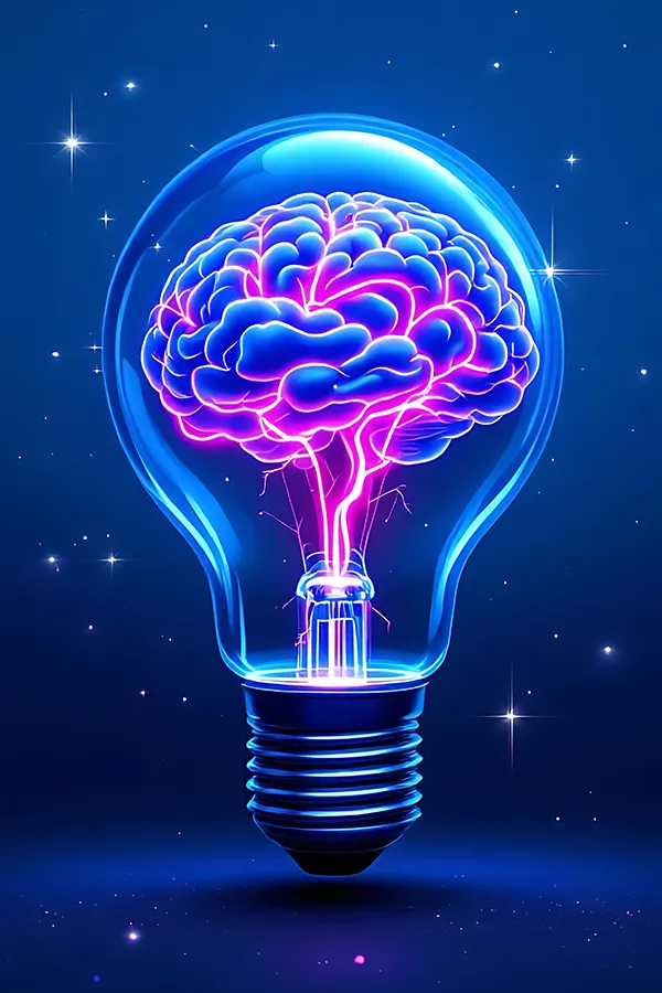 3D illustration of a brain inside a light bulb. Get pinealon peptide therapy from Balanced Medical Solutions in San Francisco Bay Area.