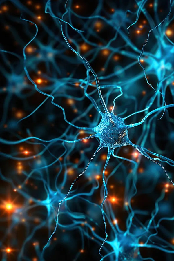 selank-cognitive-enhancement-peptides 3D illustration of synapses firing. Get Selank peptide therapy from Balanced Medical Solutions in San Francisco Bay Area.